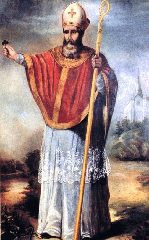 St. Patrick probably didn't look like this. Painting by Eugene Lavendar (1897).